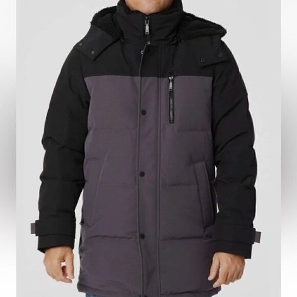 New Vince Camuto Men's Color Block Long Winter Parka Jacket Coat  black/grey M - Picture 2 of 13
